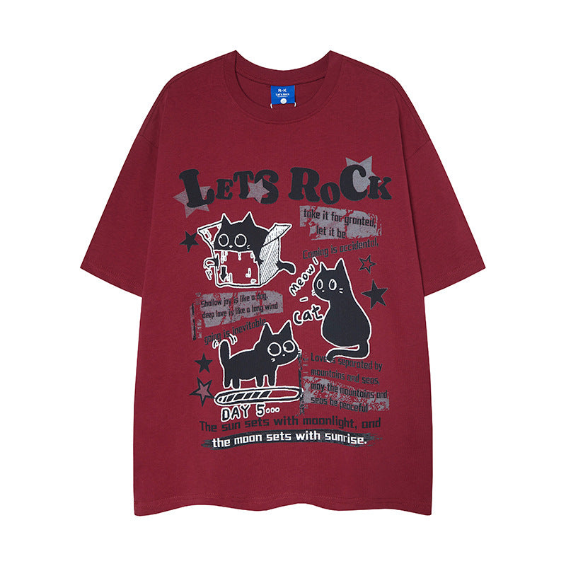 Nyc 1990 Shirt Retro Cat Print Summer Short Sleeve T-Shirt