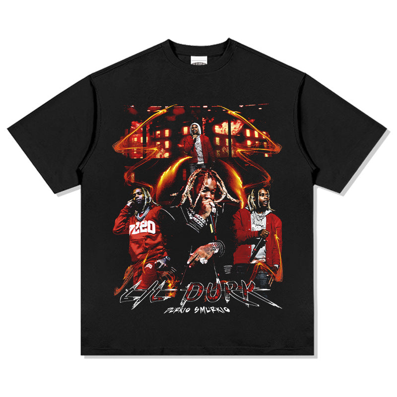 Streetwear masculino vintage hip hop Lil Durk print short sleeve t-shirt