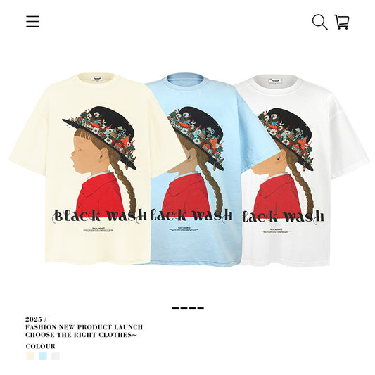 American vintage street T-shirt cartoon character print men and women spring and summer loose