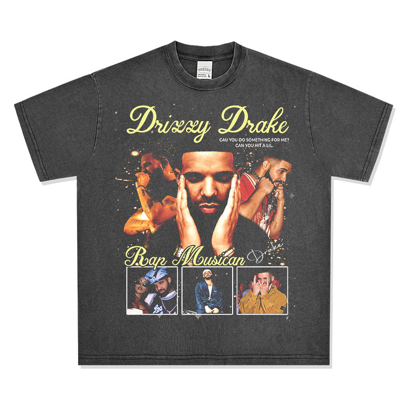 Outfit streetwear vintage hip hop drake drake print short sleeve t-shirt