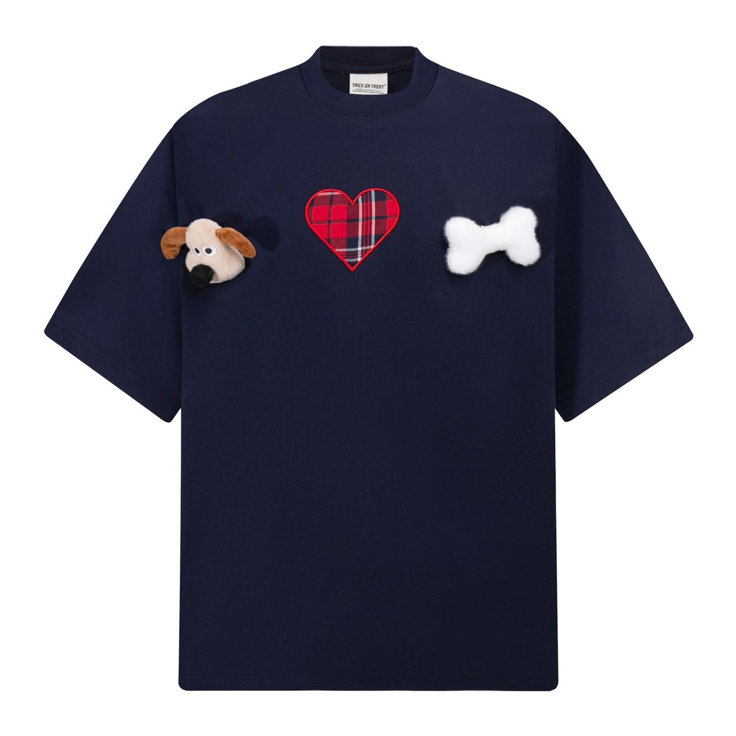 Hip Hop Clothes New York Vintage, Dog Embroidered Crew Neck T-Shirt