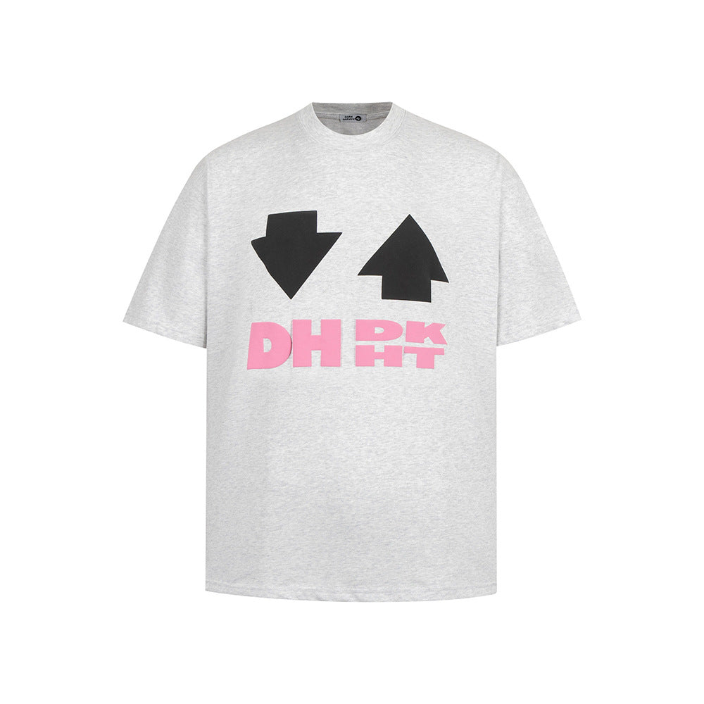 New York Hip Hop Style Vintage Floral Embroidery Crew Neck Short Sleeve T-Shirt