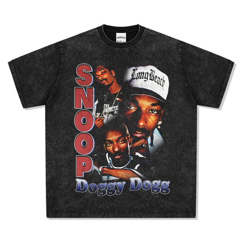 Marcas streetwear usa vintage hip hop snoop doggie print short sleeve t-shirt