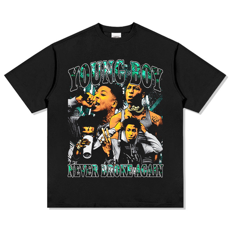 Marcas streetwear usa vintage hip hop Young Boy print short sleeve t-shirt
