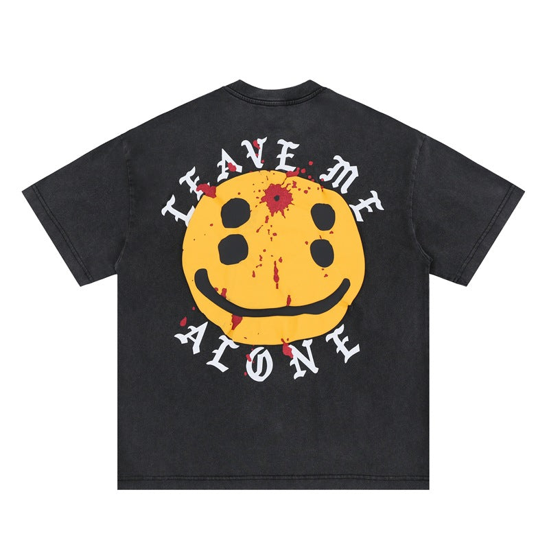 Vintage 90s Hip Hop Clothing Summer Letter Print Smiley Face Crew Neck Short Sleeve T-Shirt