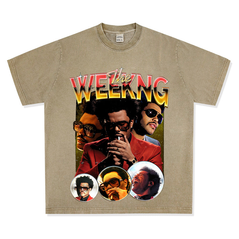 Cool t rapper vintage Weeknd print short sleeve hip hop loose t-shirt