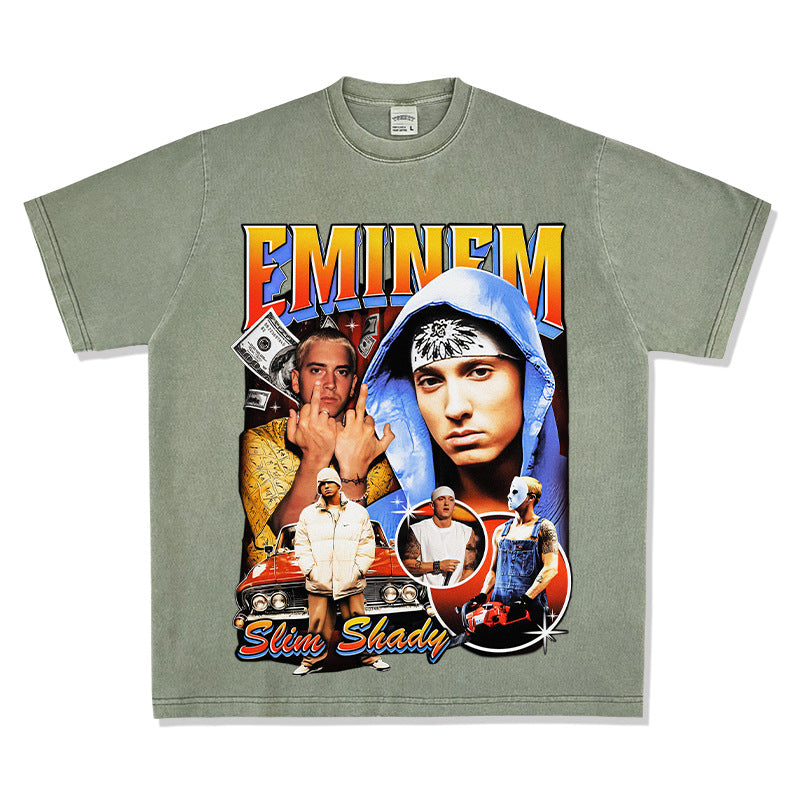 Streetwear masculino vintage hip hop Eminem print short sleeve t-shirt