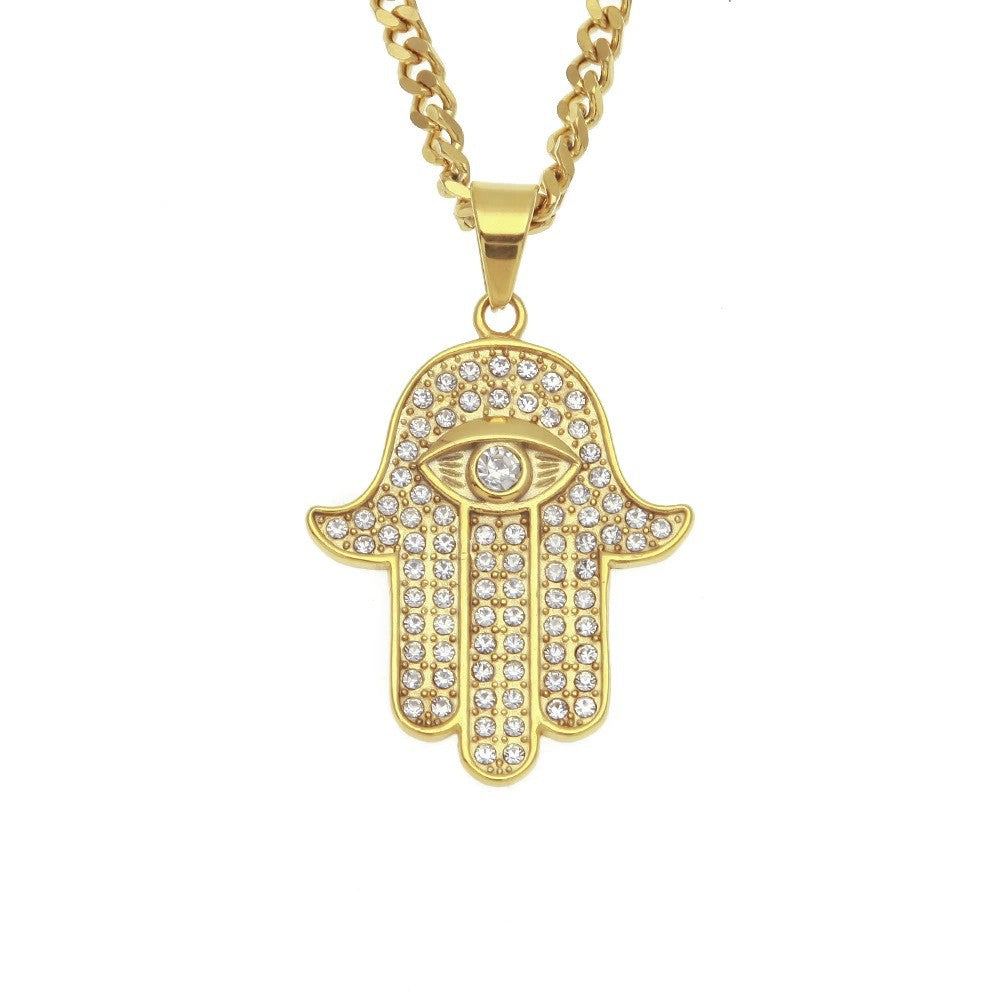 Jewelry Rhinestone Hamasa hand Necklace