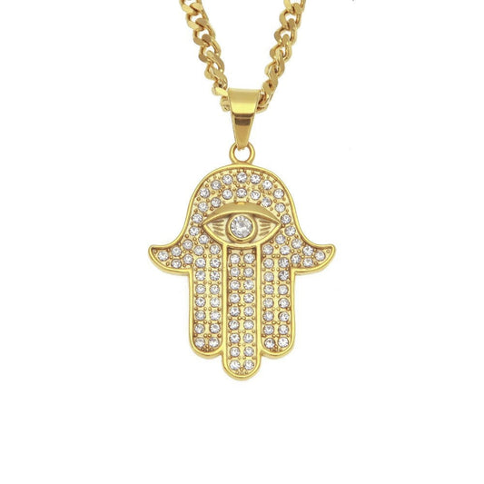 Jewelry Rhinestone Hamasa hand Necklace