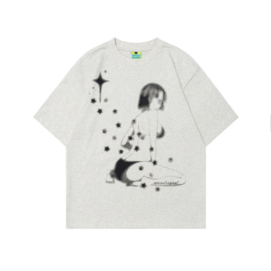 Unisex T-shirts Summer Vintage Beautiful Girl Men's Loose Crew Neck Short Sleeve T-Shirt