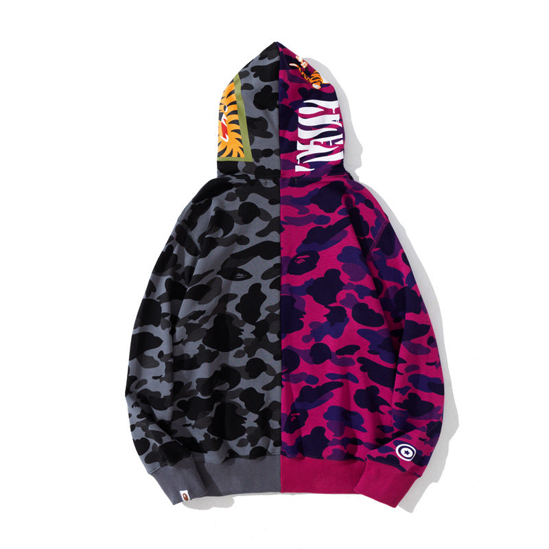 Ape Hoodie Tiger Sewing Color Matching Hooded Embroidered Cardigan Shark Sweater Jacket