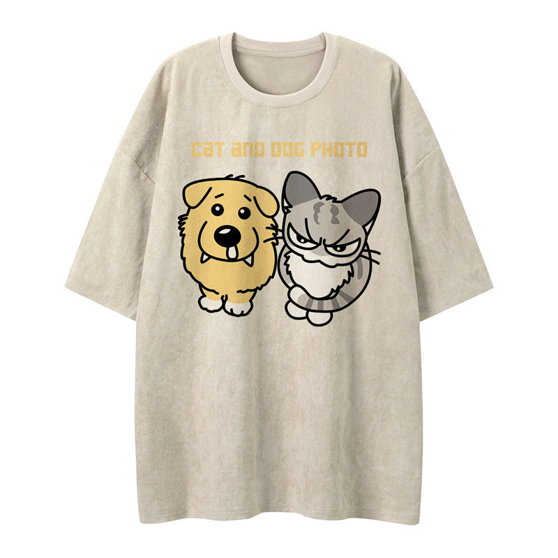 US drip outfits Summer Vintage Animal Cartoon Casual Loose Short Sleeve T-Shirts