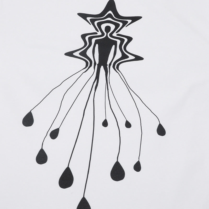 Camisas Retros Washed Old Abstract Character Print Short Sleeve T-Shirt