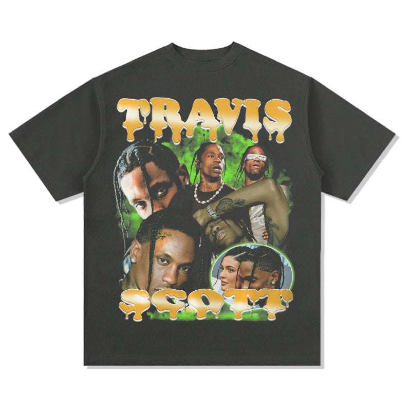 Streetwear masculino vintage hip hop Travis Scott Travis print short sleeve t-shirt