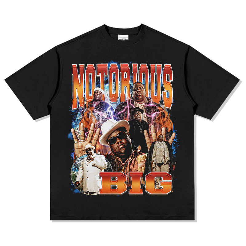 Outfit streetwear vintage, hip hop biggie print short sleeve t-shirt