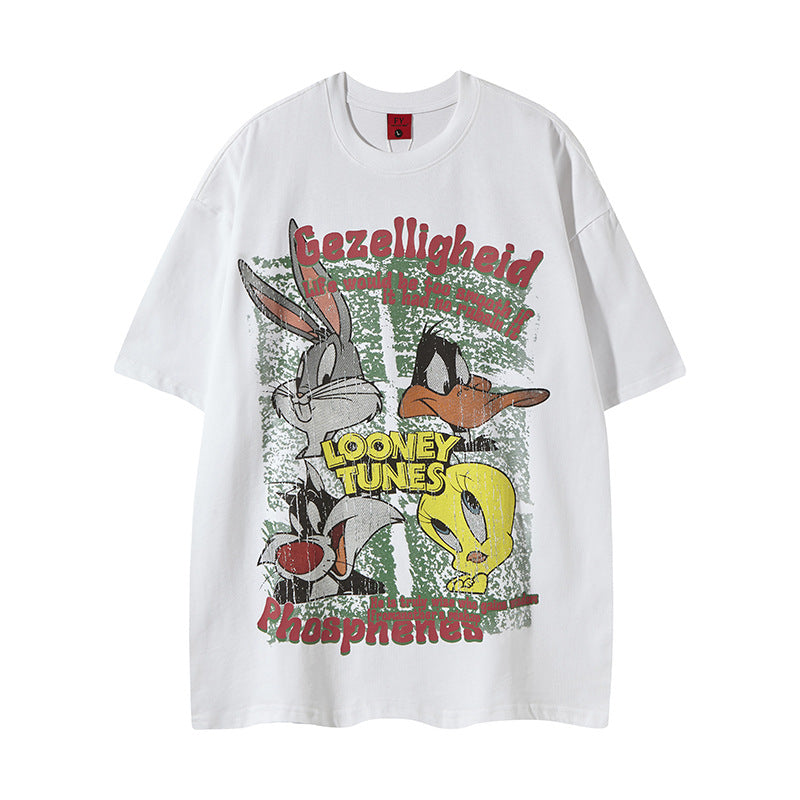 Hip Hop Clothes New York Vintage Washed Old Alphabet Embroidery Short Sleeve Loose Hip Hop T-Shirt
