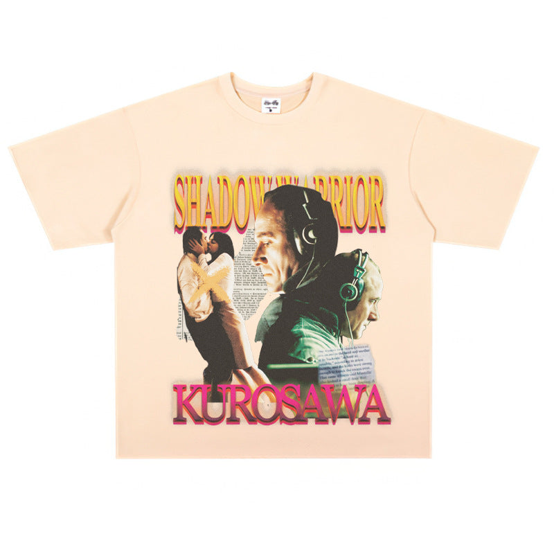 Film Star T Shirt Loose Heavy Retro Street Cotton T-shirt for Men and Women