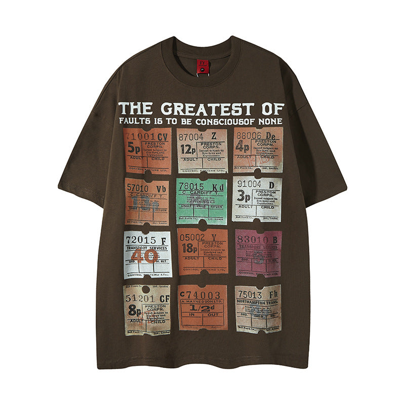 New York Hip Hop Style Casual Vintage Alphabet Print Crew Neck Short Sleeve T-Shirt 5 Summer Loose