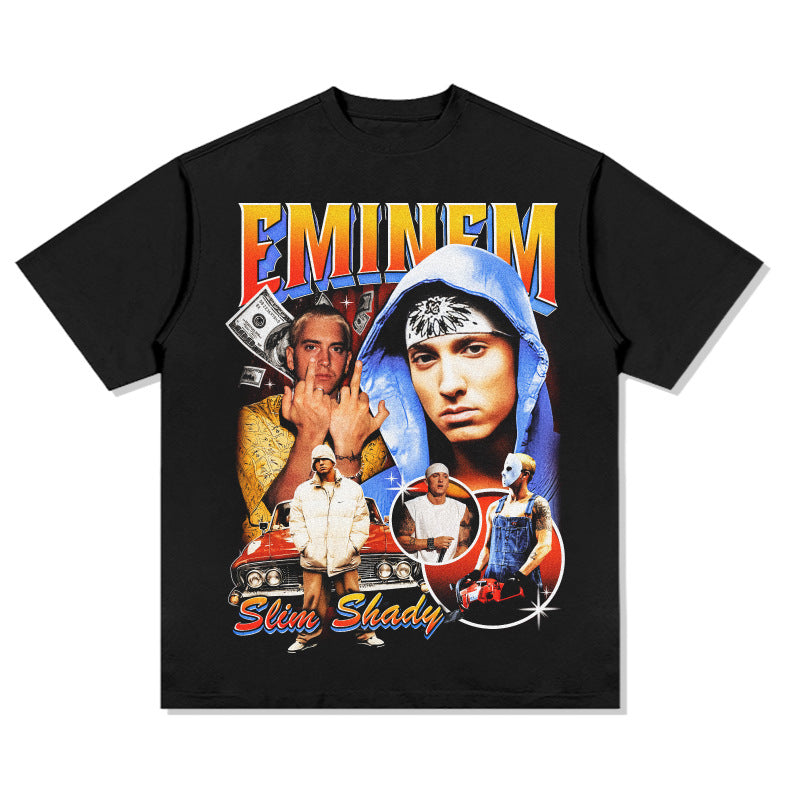 Streetwear masculino vintage hip hop Eminem print short sleeve t-shirt