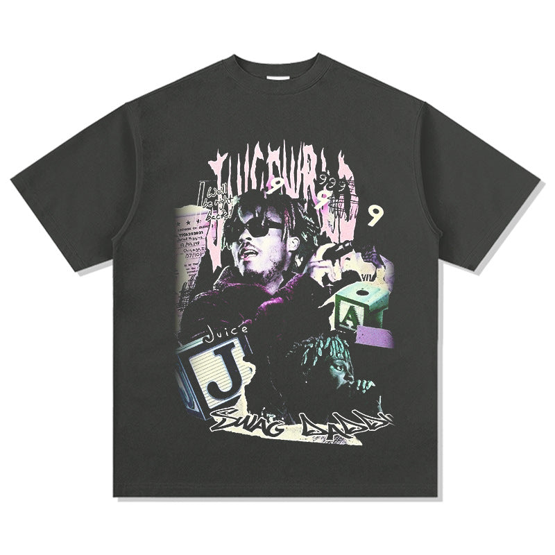 Cool t rapper Juice Wrld hip hop singer print short sleeve t-shirt
