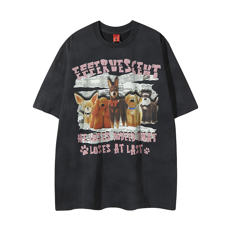 New York Hip Hop Style Vintage Cartoon Anime Print Short Sleeve T-Shirt
