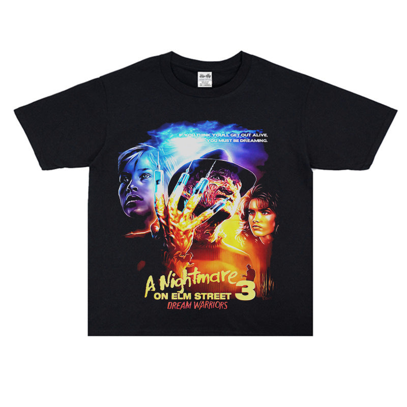 Film Star T Shirt Horror Movie Distressed Fierce Ghost Street Pure Cotton Loose Short Sleeve Trendy Heavy T-shirt Men