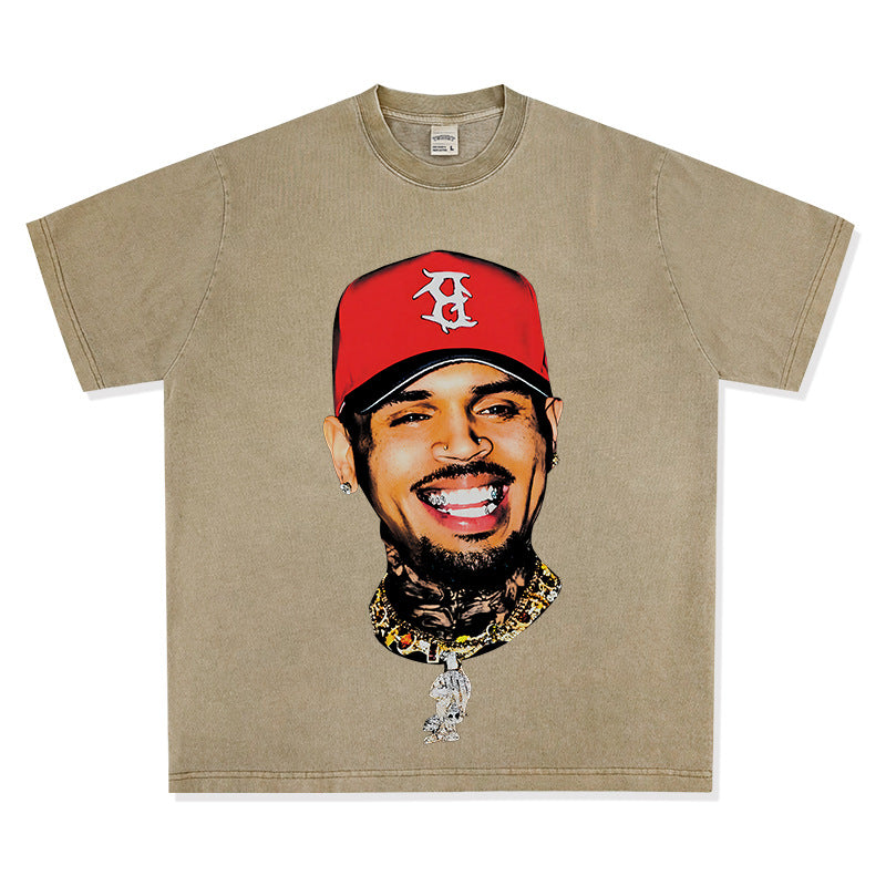 New york hip hop shop vintage chris crown print short sleeve t-shirt
