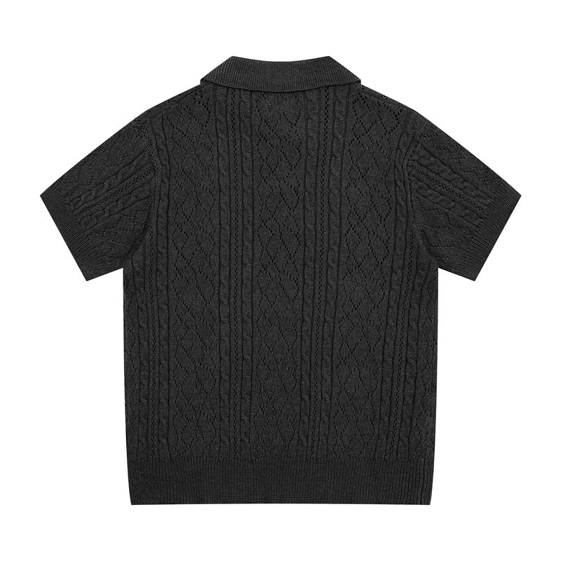 Hip Hop Shirts For Boys Vintage Summer Lapel Short Sleeve Sweater Knitted Men's Loose Top