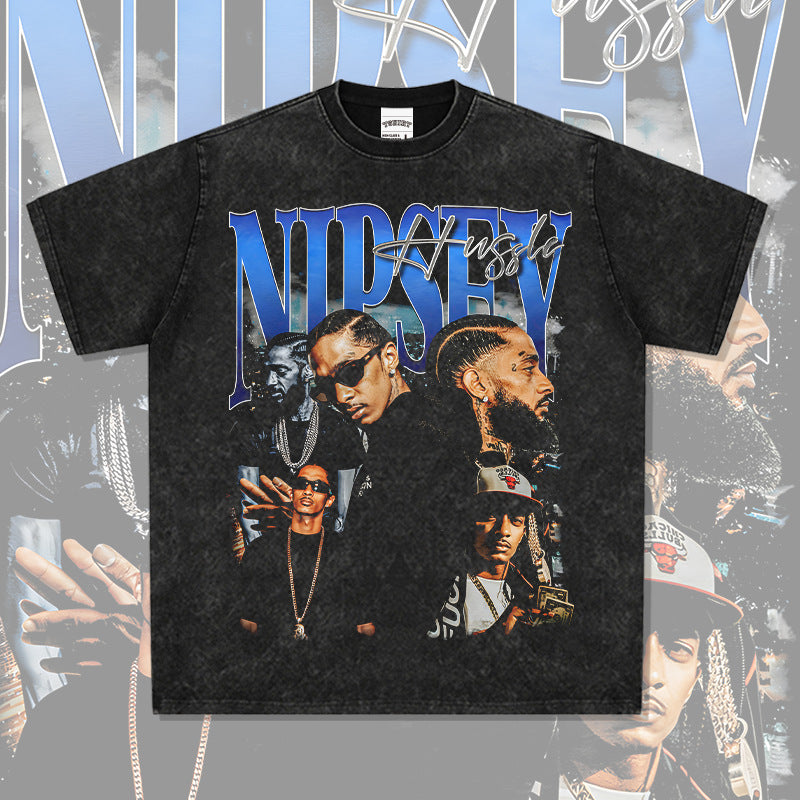 Streetwear masculino vintage hip hop Nipsey Hussle print short sleeve t-shirt