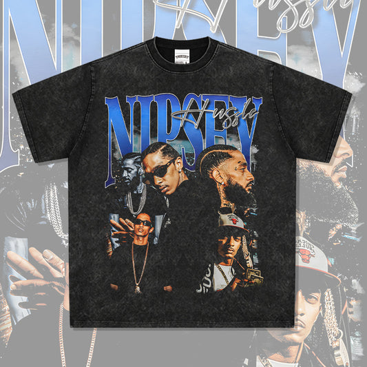 Streetwear masculino vintage hip hop Nipsey Hussle print short sleeve t-shirt