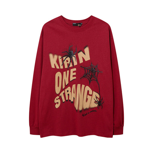 Vintage T Shirts Hip Hop Spider Print Long Sleeve T-Shirt
