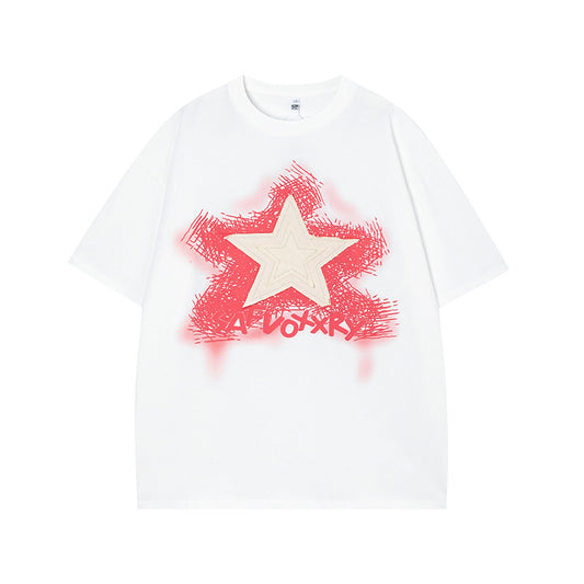 Vintage Tišö Rt Star Print Short Sleeve T-Shirt Summer Sleeve Top