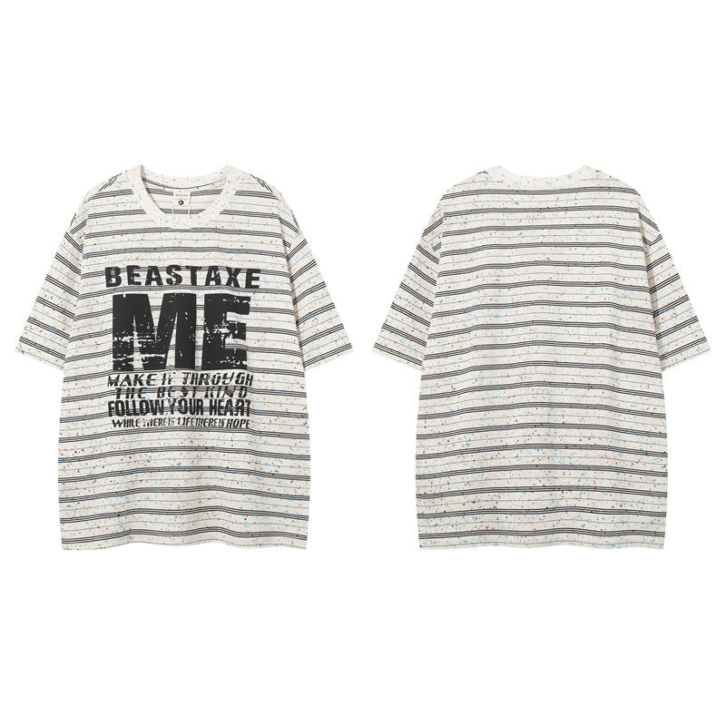 Y2K mens shirt retro old striped crew neck casual t-shirt