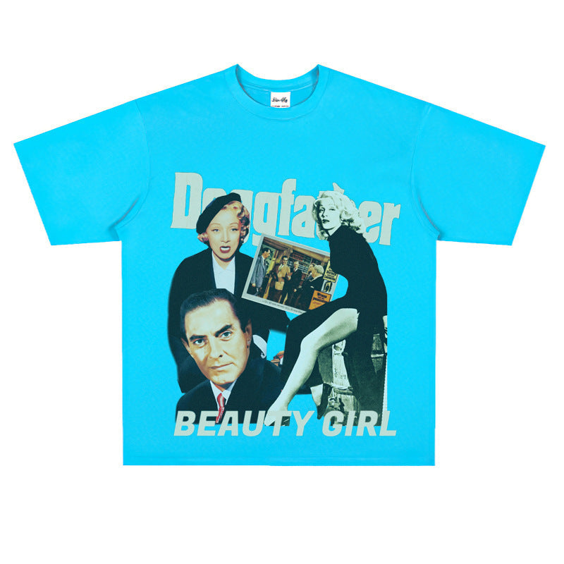 Film Star T Shirt Loose Heavy Retro Street Cotton American T-shirt Men and Women