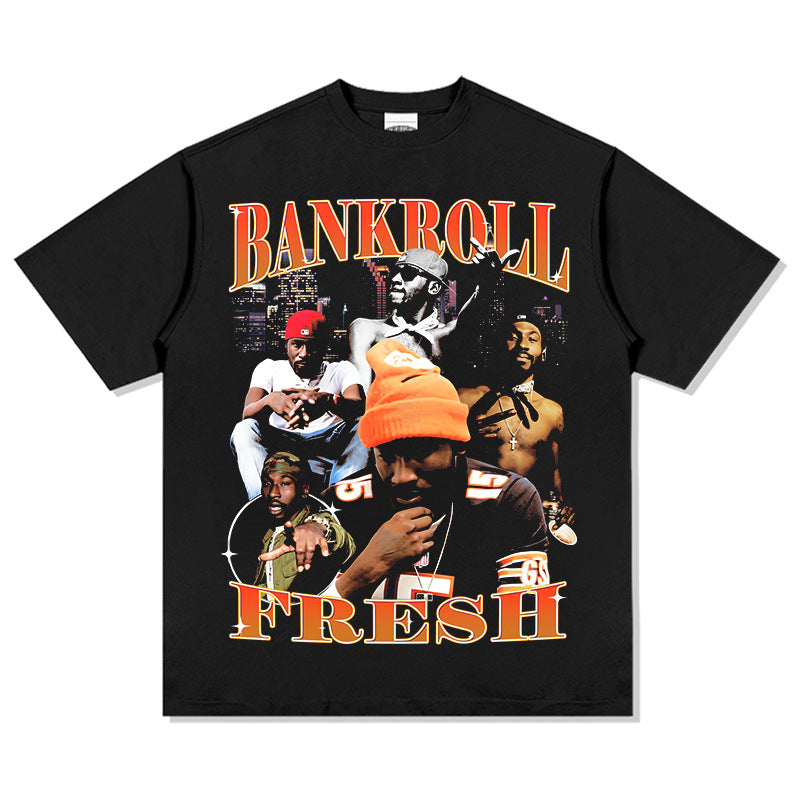 Outfit streetwear vintage hip hop Bankrol print short sleeve t-shirt