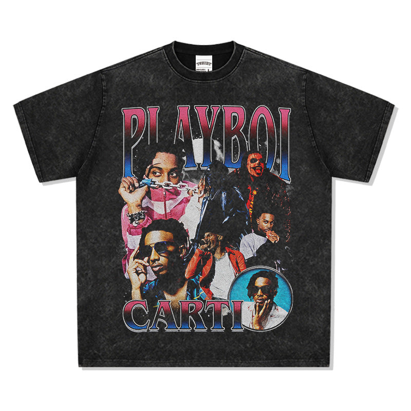 Outfit streetwear vintage hip hop Carter Playboi print short sleeve t-shirt