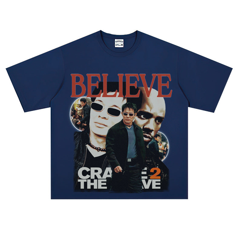 Film Star T Shirt Hong Kong Film Cradle to the Grave Loose Retro Street Cotton T-shirt Men and Women