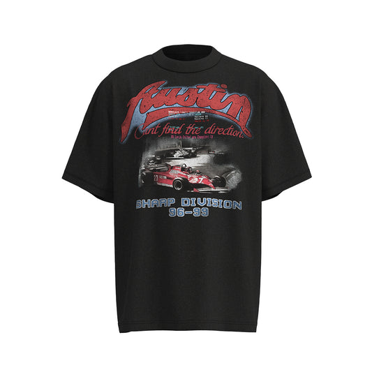 Racing oversized t shirt summer retro washed tee racing jersey printed t-shirt