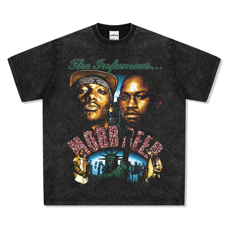 New york hip hop shop vintage hip hop mob deep print short sleeve t-shirt