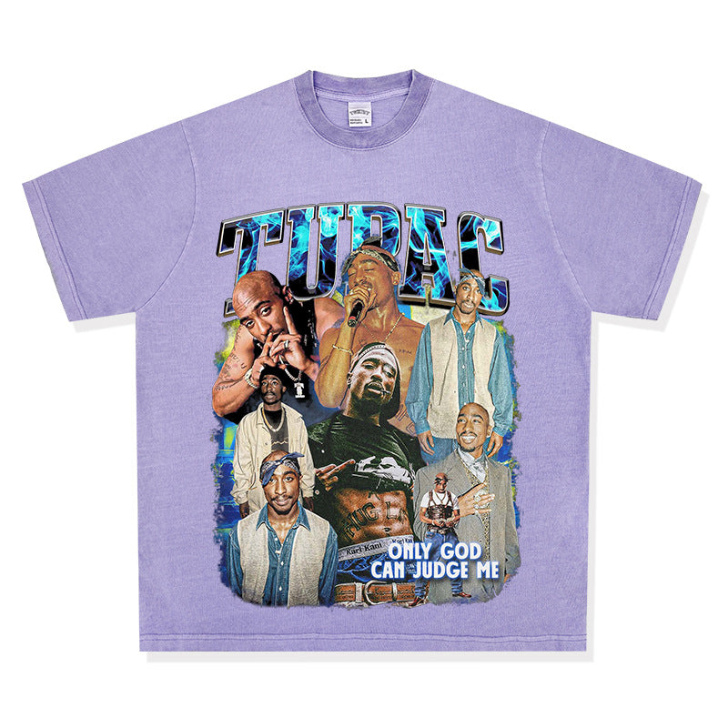 Outfit streetwear vintage hip hop tupac print short sleeve t-shirt