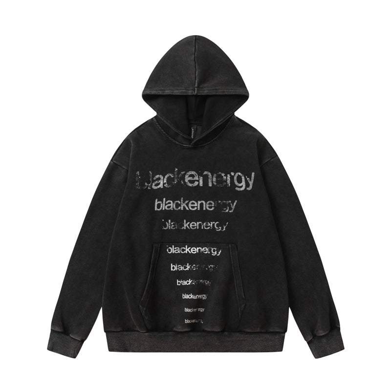 Streetwear Hoodie Vintage Washed Old Hooded Sweater Hip Hop Alphabet Print Casual Hoodie