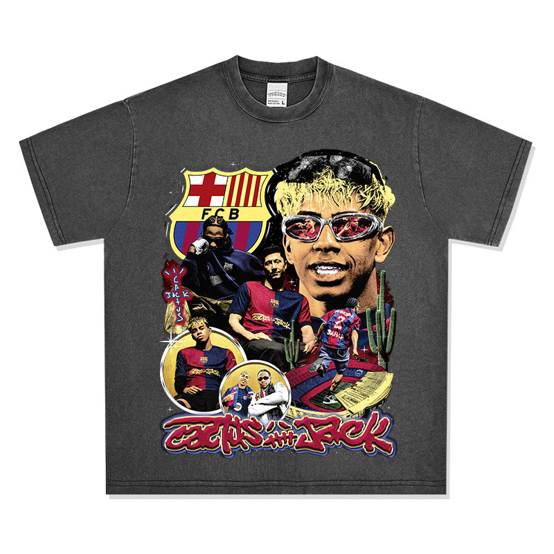 Outfit streetwear vintage barça x travis scott front print short sleeve t-shirt
