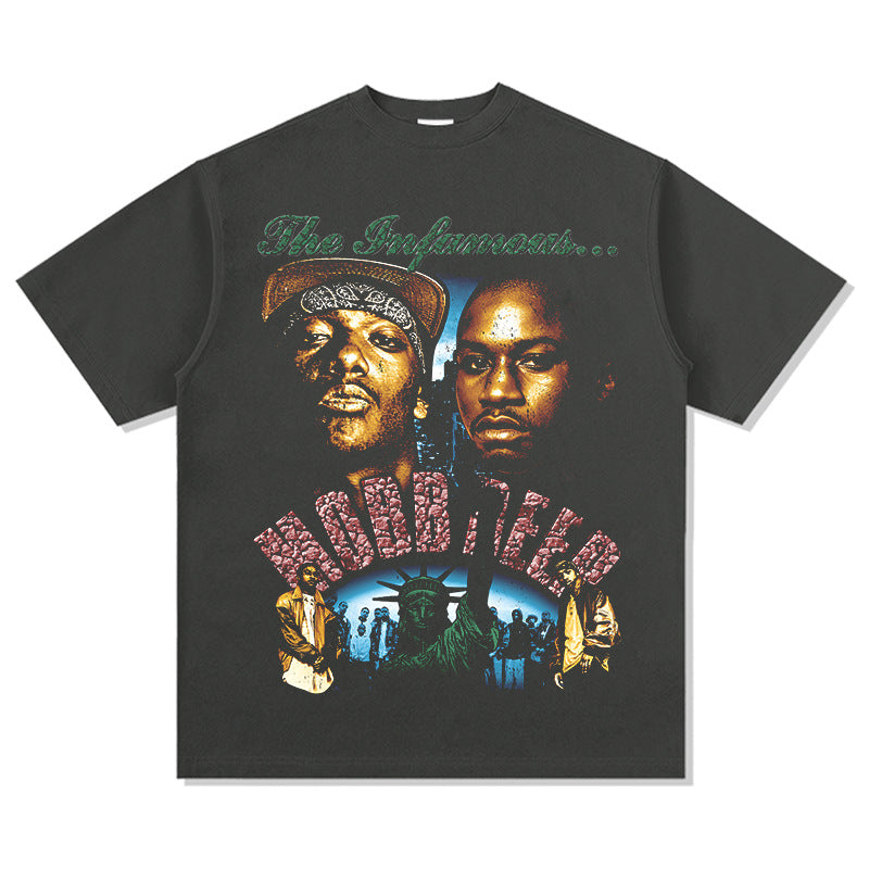 New york hip hop shop vintage hip hop mob deep print short sleeve t-shirt