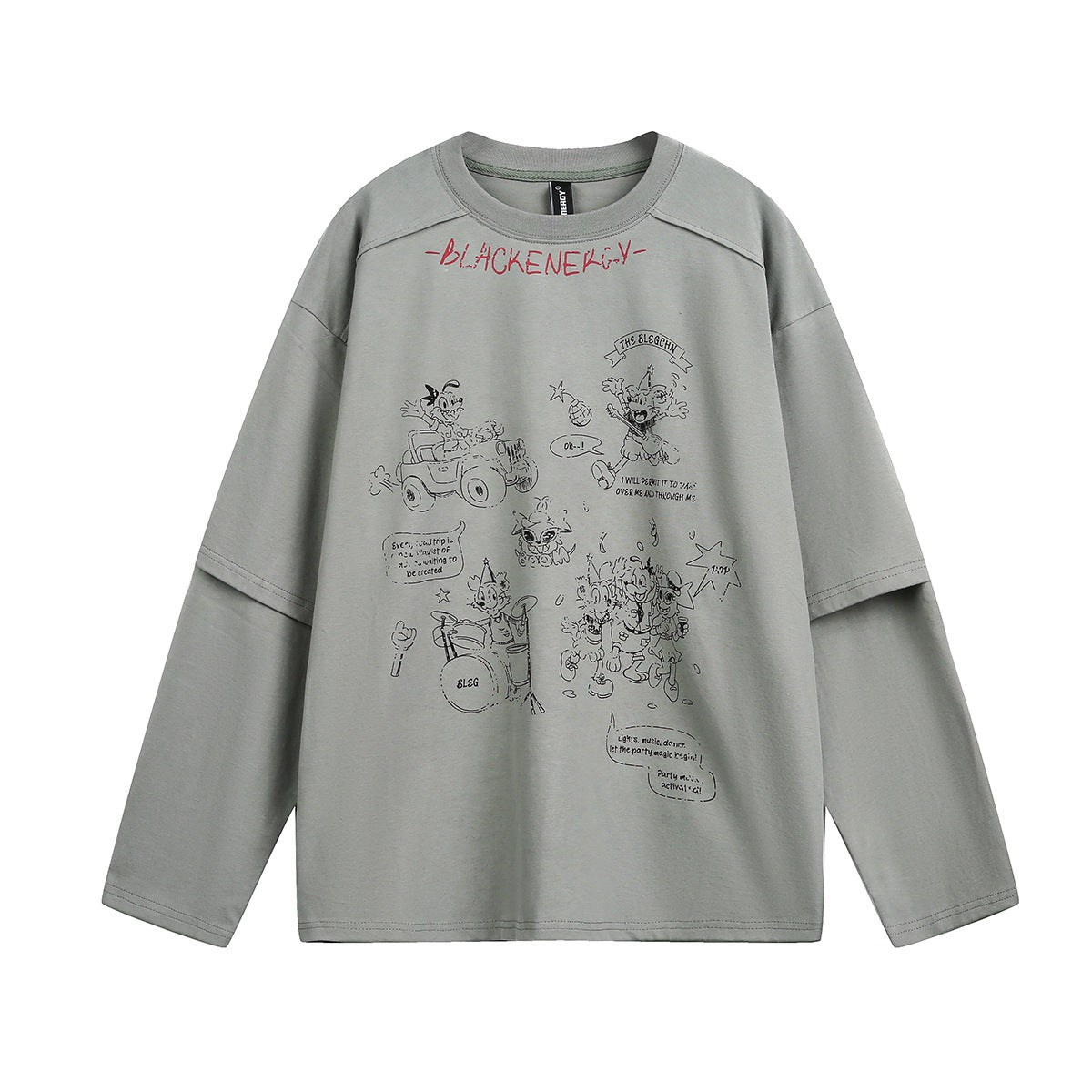 Unisex long-sleeved shirt autum washed fake two-piece