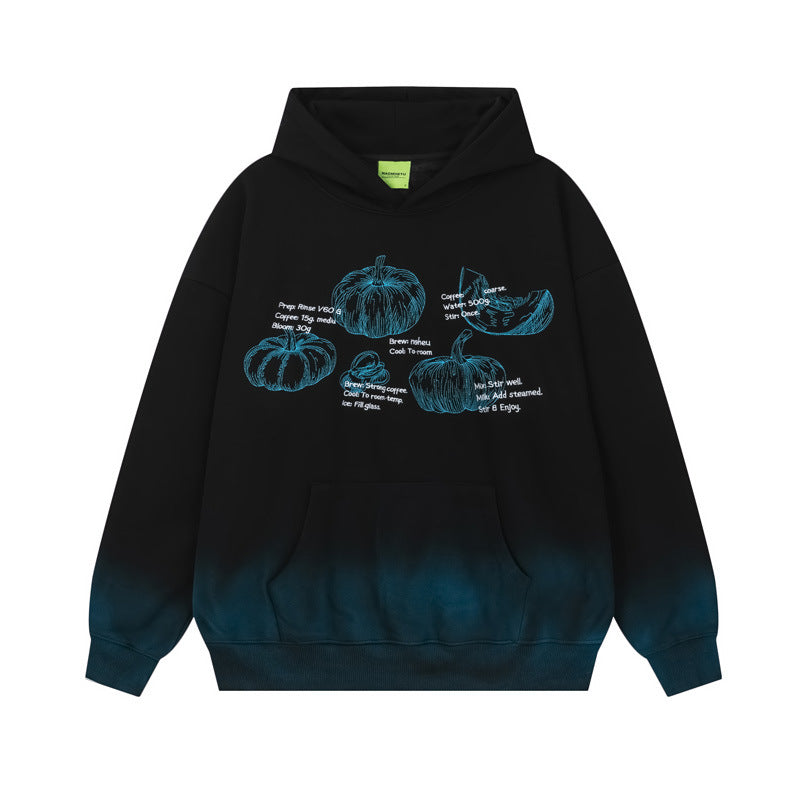 Vice streetwear pumpkin print gradual change fleece hooded sweater