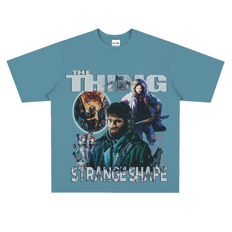Film Star T Shirt Short Sleeve American Retro Loose Heavy round Neck Street T-shirt Men and Women