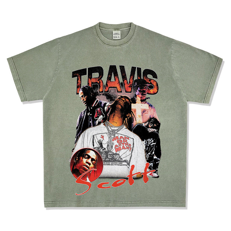 Streetwear masculino TRAVIS SCOTT character print short sleeve VINTAGE hip hop rap t-shirt