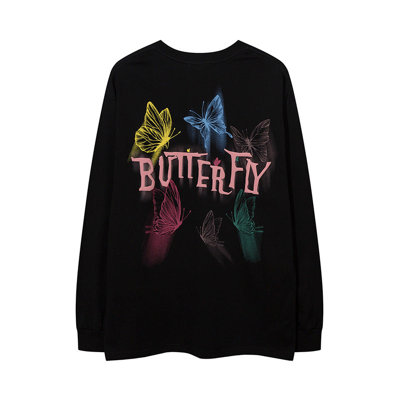 Vintage T Shirts Hip Hop Butterfly Long Sleeve T-Shirt Hip Hop Vintage Loose Long Sleeve