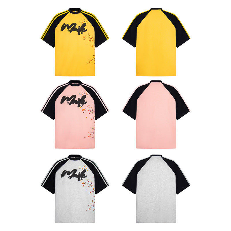 Casual Street Wear Vintage Shoulder Short Sleeve Summer Crew Neck Top