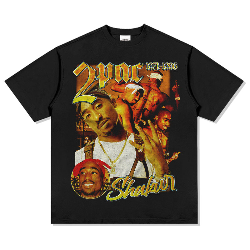 New york hip hop shop hip hop tupac print vintage short sleeve t-shirt